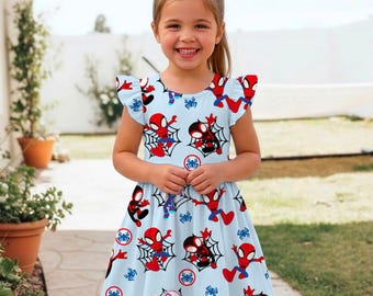 Spider-Verse Ruffle Dress, Gwen Stacy, Miles Morales, Kids Vacation Outfit