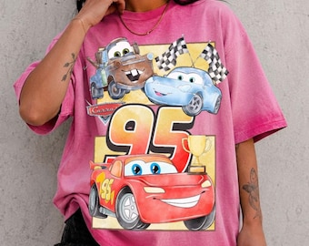 Lightning McQueen Gradient Washed Oversize T-Shirt, Mater and Sally Shirt, Disney Vacation Shirt