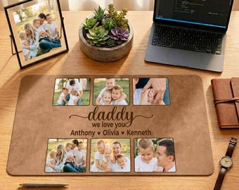 Personalized Dad Photo Collage Desk Mat with Kids Name, Large Desk Mat, Personalized Desk Decorations, Family Photo, Father's Day Gift