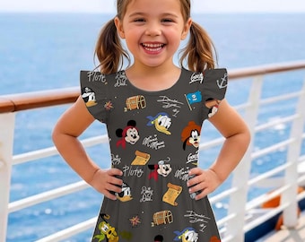Vestido con volantes de Mickey, Donald, Pluto y Goofy de Disney Cruise, Viaje en crucero pirata de Disney, Vacaciones en Disneyland 2026