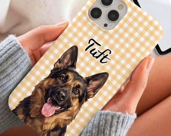 Personalized Yellow Gingham Dog Cat Phone Case, Custom Puppy Kitty Cover, Cute Pet Lover Accessory