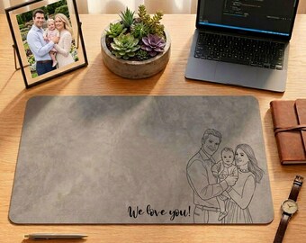 Custom Family Photo Office Desk Mat, Personalized Dad Gray Mouse Pad, Father’s Day Gift from Son Daughter
