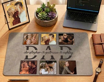 Personalized Dad Photo Collage Desk Mat with Kids Name, Large Desk Mat, Personalized Desk Decorations, Family Photo, Father's Day Gift