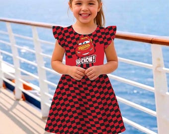 Lightning McQueen Kachow Caro Checkeredboard Ruffle Dress, Disney Cars Dress, Disneyland Vacation Trip 2026