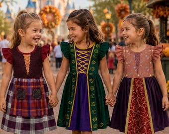 Hocus Pocus Sanderson Sisters Ruffle Dress, Winifred Sarah Mary Costume, Halloween Witch Dress, Sanderson Sister Costume for Girls