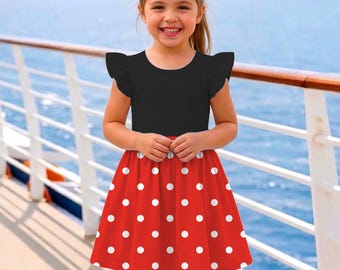 Minnie Polka Dot Red Black Costume Ruffle Dress, Cute Minnie Mouse Dress, Disneyland Vacation Trip 2026