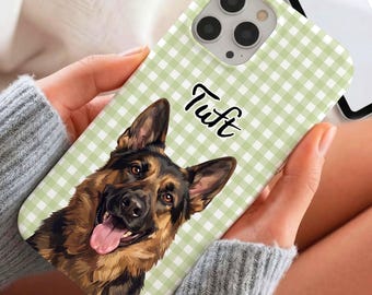 Personalized Pink Gingham Dog Cat Phone Case, Custom Puppy Kitty Cover, Cute Pet Lover Accessory
