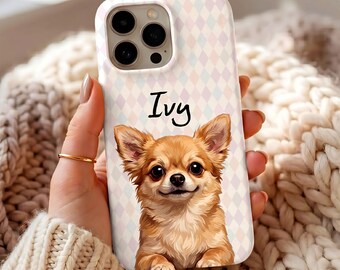 Pastel Diamond Dog Phone Case, Soft Aesthetic Puppy Cover, Cute Pet Lover Gift