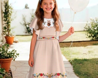 Moana Gingham Natural Floral Coquette Bow Ruffle Dress, Disney Princess Mirror Coquette Bow Dress, Disneyland Vacation Trip 2026