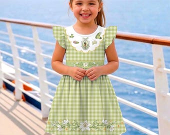 Tianna Gingham Light Green Floral Coquette Bow Ruffle Dress, Princess And Frog Dress, Disneyland Vacation Trip 2026