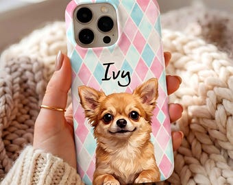 Pink Blue Harlequin Dog Phone Case, Cute Pastel Puppy Cover, Aesthetic Pet Gift
