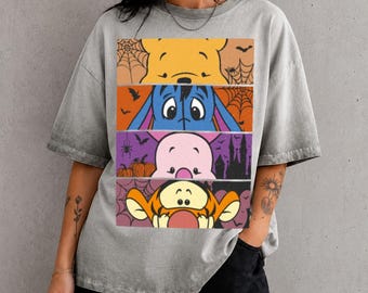 Winnie The Pooh Halloween Gradient Washed Oversize T-Shirt, Retro Pooh and Friends Shirt, Disney Halloween Shirt
