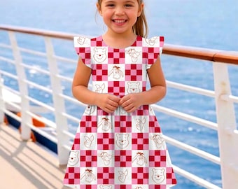 Vestido de Winnie the Pooh con volantes y estampado de cuadros grandes, vestido vintage de Winnie the Pooh, ideal para el viaje a Disneyland en 2026.