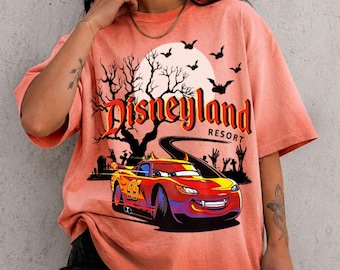 Evil Lightning McQueen Gradient Washed Oversize T-Shirt, Spooky Cars Movie Shirt, Disney Vacation Shirt