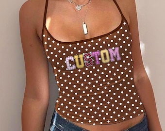 Camiseta sin mangas Y2K personalizada con lunares, linda blusa de tirantes finos para verano, ropa con estética retro, regalo con nombre personalizado