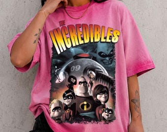 The Incredibles Team Gradient Washed Oversize T-Shirt, Pixar Superheroes Shirt, Disney Vacation Shirt