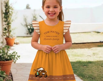Disney Pixar Mater Tow Ruffle Dress, Tow Mater Girls Dress, Disneyland Vacation Trip 2026