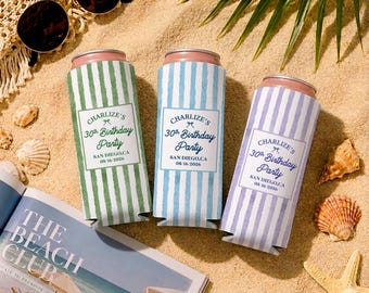 Personalized Birthday Can Cooler, Custom Milestone Party Favors, 30th 40th Birthday Drink Sleeve