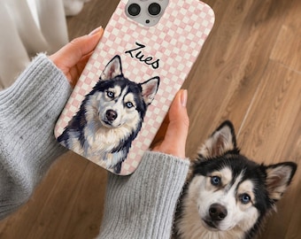 Personalized Siberian Husky Caro Case, Custom Pet Portrait Phone Cover, Coquette Dog Lover Gift