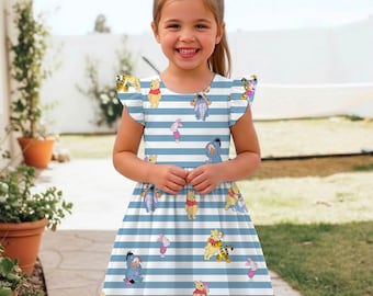 Vestido de volantes con rayas de Winnie the Pooh, vestido de Eeyore, Tigger y Piglet de Disney, viaje a Disneyland 2026