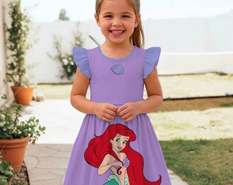Ariel Princess Big Face And  Friends Ruffle Dress, The Little Mermaid Dress, Disneyland Vacation Trip 2026