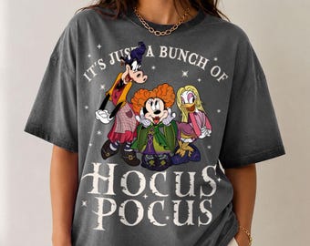 It's Just A Bunch Of Hocus Pocus Gradient Washed Oversize T-Shirt, Hocus Pocus Minnie and Friends Shirt, Disney Halloween Shirt