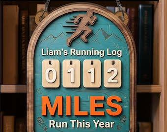 Custom Name Man Running Log Miles Run This YearWooden Tracker, Running Log Sign, Yearly Mileage Tracker, Runner Gift, Fitness Decor