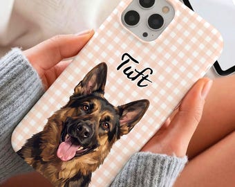 Personalized Dog Cat Plaid Phone Case, Custom Gingham Pet Cover, Aesthetic Puppy Cat Gift