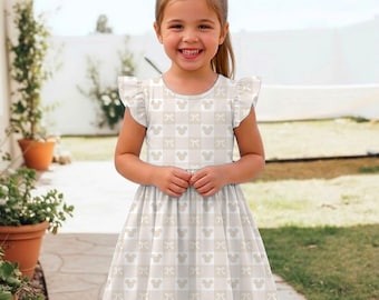 Mickey Checkeredboard Gingham Natural Ruffle Dress, Pasel Disney Dress, Disneyland Vacation Trip 2026
