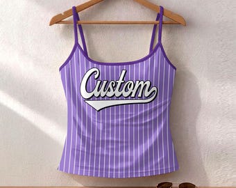 Personalized Purple Stripe Line Spaghetti Strap Tank Top, Custom University Name Top, Gift for Graduation 2026
