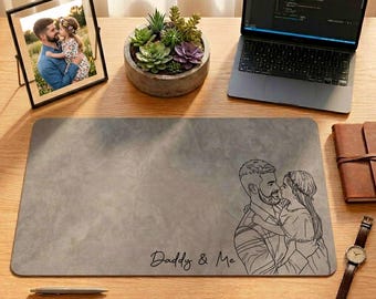 Custom Dad and Daughter Desk Mat, Personalized Leather Mouse Pad, Meaningful Family Gift