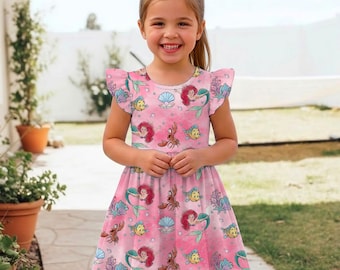ariel birthday party dress Princess Costume Princess Dress UP for Girls Kids Birthday Party Outfit Size 7-8 (K90)