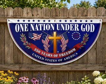One Nation Under God Semicircle Fence Flag, Christian Patriotic Bunting, 1776 to 2026 USA Fence Decor