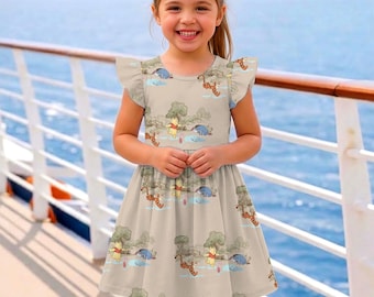 Vestido retro con volantes de Pooh, Piglet y Tigger bajo un árbol, vestido vintage de Winnie the Pooh, viaje a Disneyland 2026