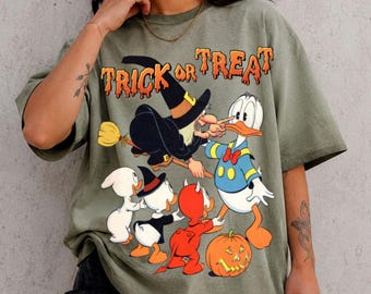 Donald Duck Trick Or Treat Gradient Washed Oversize T-Shirt, Retro Washed Oversized T-Shirt, Vintage Halloween Shirt