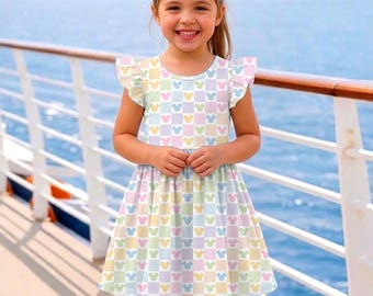Mickey Classic Checkeredboard Pastel Rainbow Ruffle Dress, Disney Colorful Dress, Disneyland Vacation Trip 2026