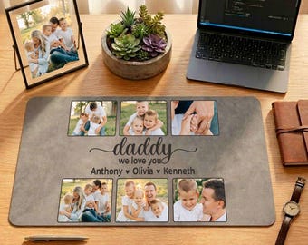 Custom Name and Photo Kids Best Daddy Leather Desk Mat,  Father’s Day Personalized Leather Desk Pad, Father's Day Gift, Unique Mouse Pad