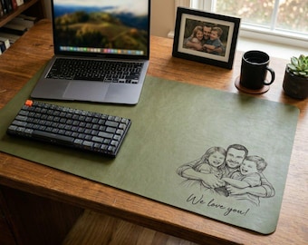 Custom Dad Kids Leather Desk Mat, Personalized Father Son Daughter Mouse Pad, Meaningful Family Gift