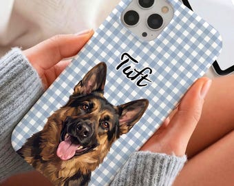 Aesthetic Dog Cat Gingham Phone Case, Personalized Plaid Pet Cover, Cute Puppy Lover Present