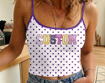 Camiseta sin mangas con estampado de lunares estilo Y2K, top de tirantes finos con nombre personalizado, linda camiseta retro de verano, regalo para ella.