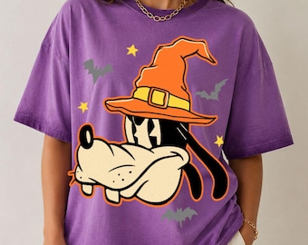 Goofy Face Halloween Gradient Washed Oversize T-Shirt,  Vintage Witch Goofy Tee, Halloween Disney Vacation Shirt