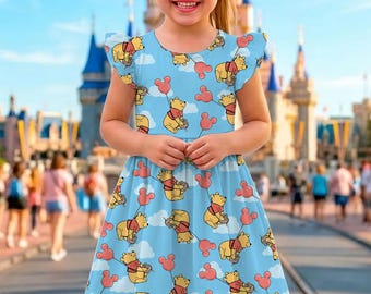 Vestido con volantes de Pooh con globo en el cielo, vestido de Winnie the Pooh, camiseta de Mickey con globo, viaje de vacaciones a Disneyland 2026