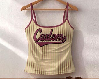 Personalized Garnet And Gold Stripe Line Spaghetti Strap Tank Top, Custom University Name Top, Gift for Graduation 2026