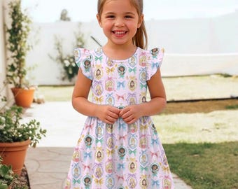Princess Ruffle Dress, Coquette Bow, Disneyland Vacation Outfit, Children's Twirl Dress