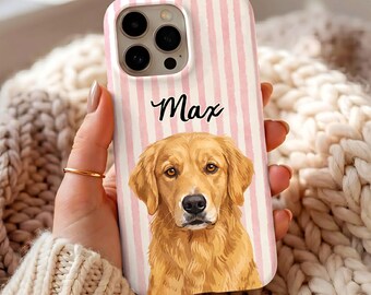 Personalized Cute Dog Phone Case, Custom Dog Portrait Cover with Name, Aesthetic Puppy Phone Case Gift for Pet Lovers