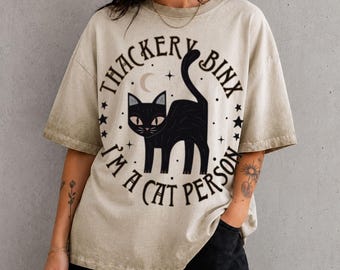 Thackery Binx Black Cat Person  Gradient Washed Oversize T-Shirt, Hocus Pocus Graphic Shirt, Disney Halloween Shirt