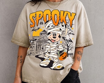 Mickey Mummy Halloween Gradient Washed Oversize T-Shirt,Spooky Haunted Mansion Tee, Disney Vacation Shirt