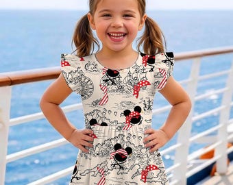 Vestido con volantes de Mickey Minnie Pirate Mickey Cruise, viaje en crucero pirata de Disney, viaje familiar Disney 2026