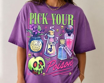 Pick Your Poison Gradient Washed Oversize T-Shirt, Disney Villain Potion Graphic Tee, Snow White Yzma Inspired Shirt
