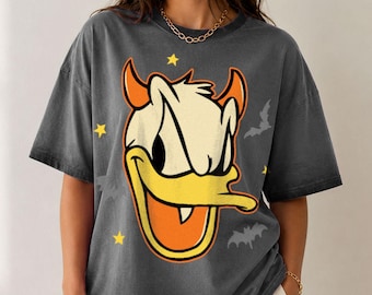Donald Duck Big Face Halloween Gradient Washed Oversize T-Shirt, Retro Washed Graphic T-Shirt, Halloween Disney Vacation